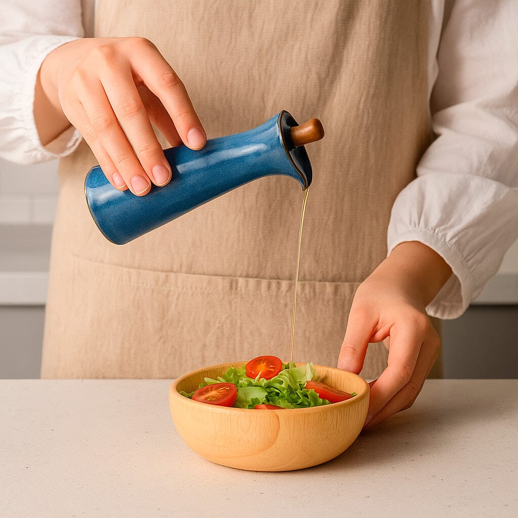 Aceitera De Cerámica Con Tapa Para Salsas Y Condimentos