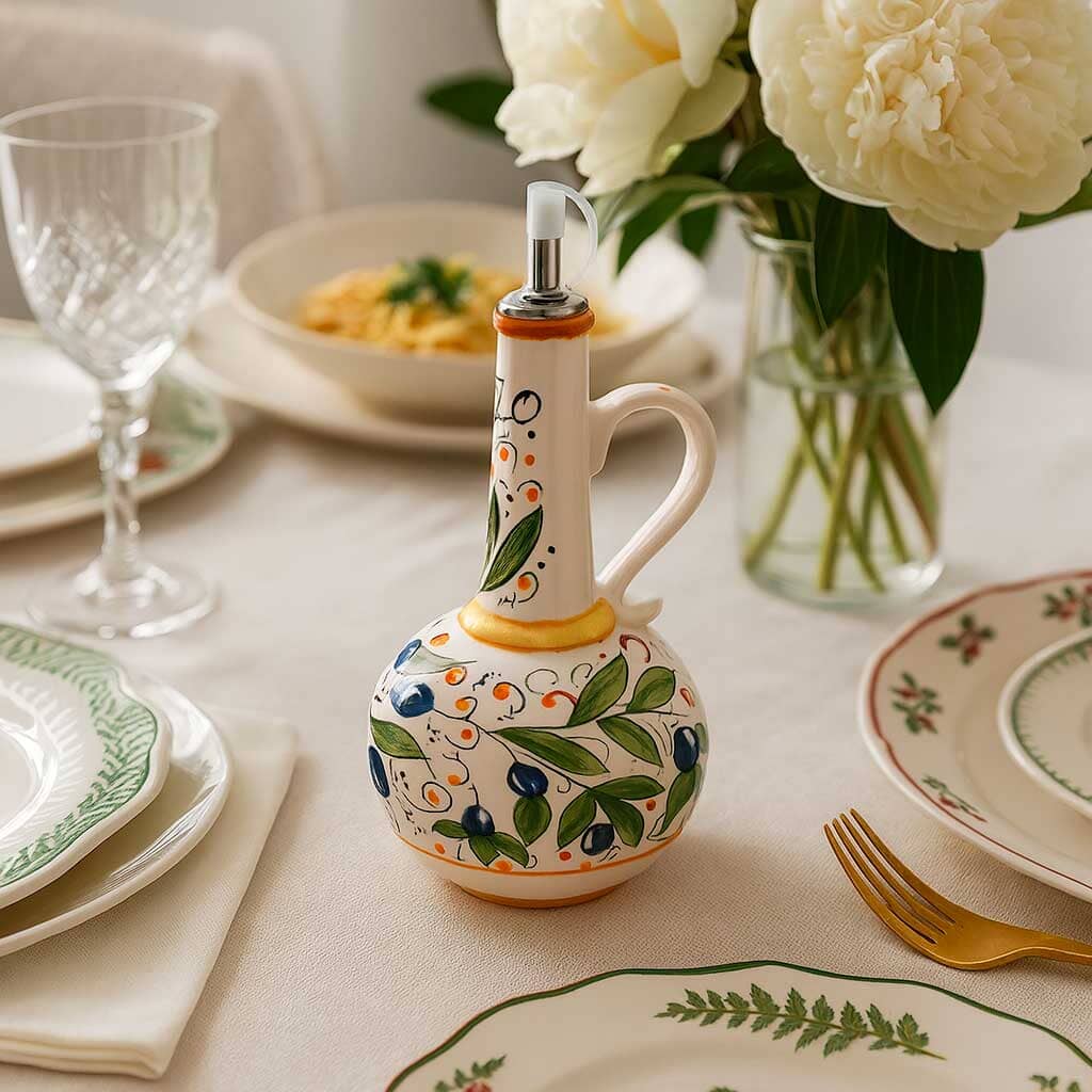 Aceitera de Cerámica Decorada con Tapa