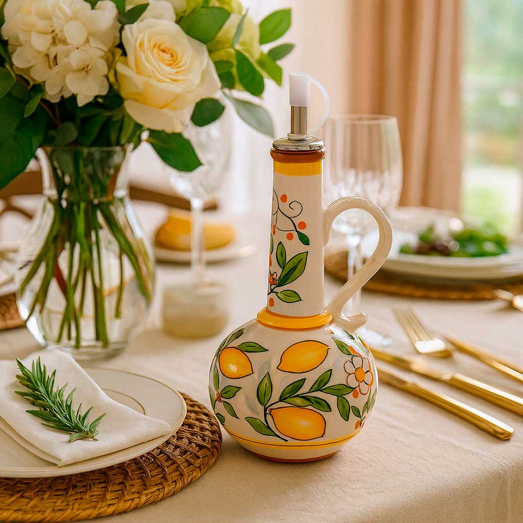 Aceitera de Cerámica Decorada con Tapa