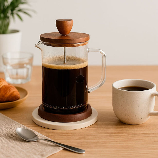 Cafetera Prensa Francesa de Vidrio de Borosilicato con Tapa de Madera de Nogal Main Image