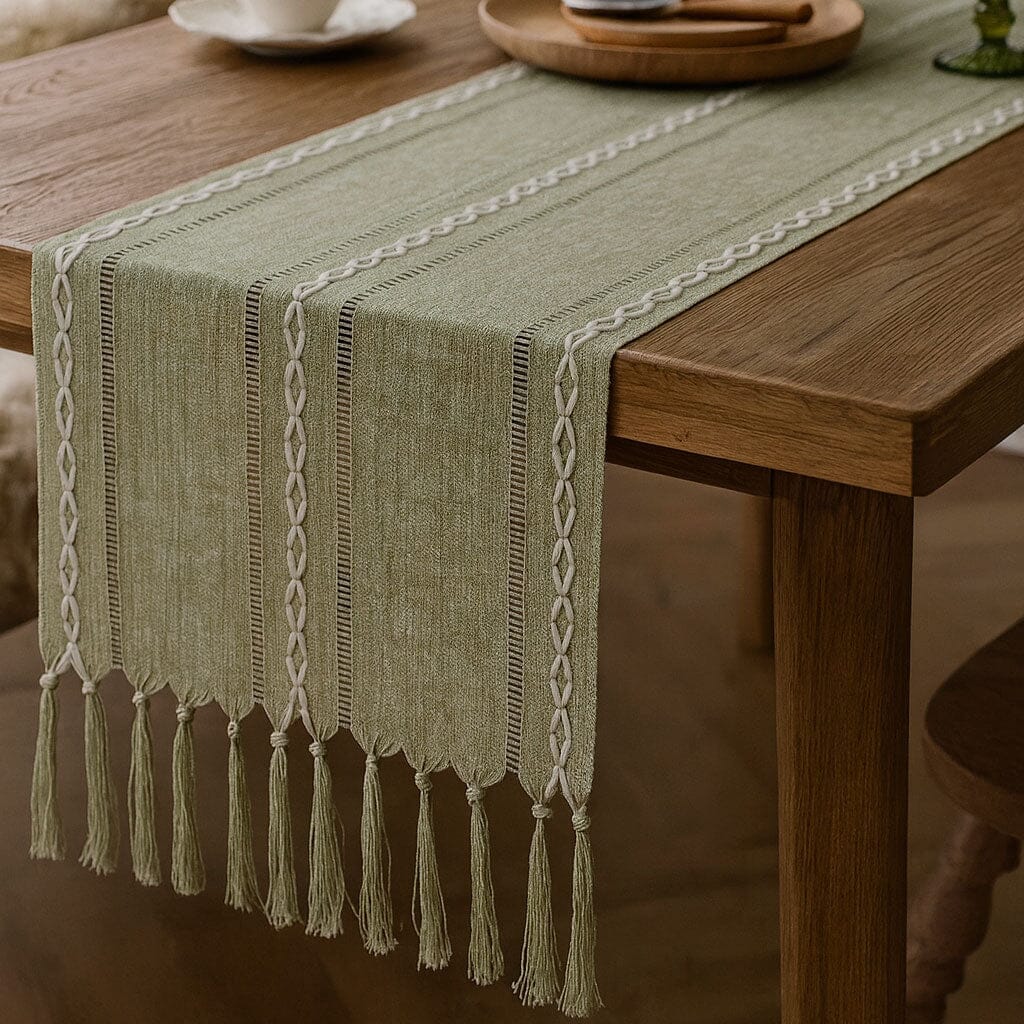 Camino De Mesa De Lino Natural Con Acabado Artesanal