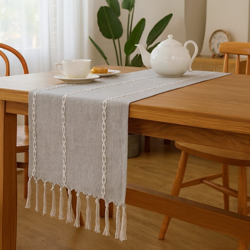 Camino De Mesa De Lino Natural Con Acabado Artesanal