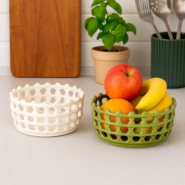 Cesta Decorativa de Cerámica Calada con Diseño Artesanal Main Image