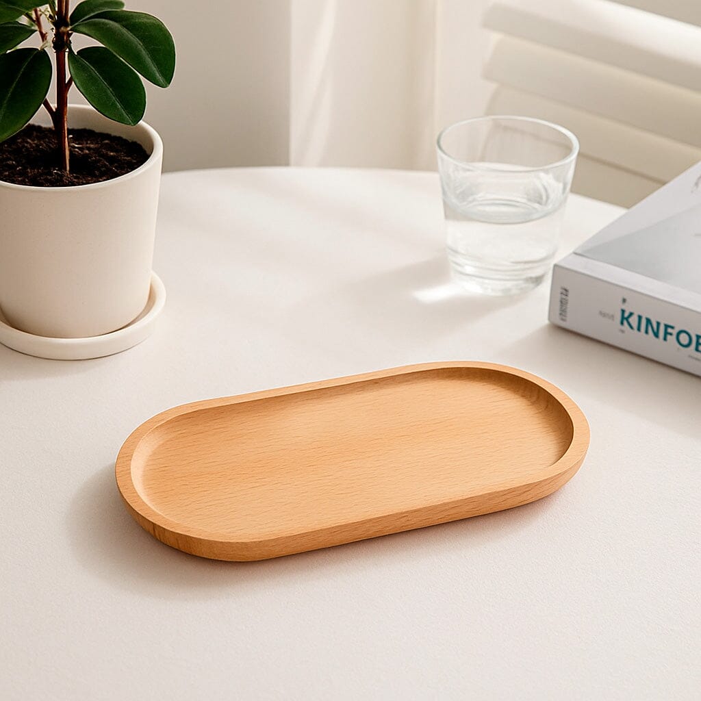 Charola Rectangular De Madera Natural Con Diseño Minimalista