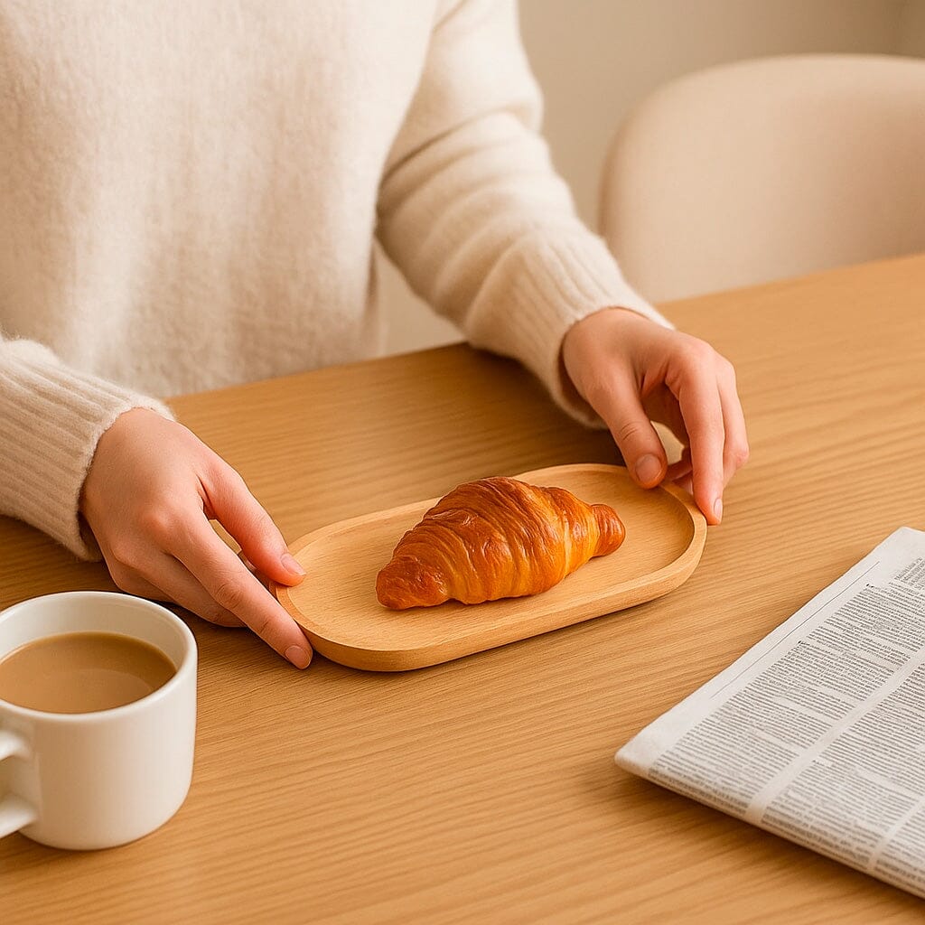 Charola Rectangular De Madera Natural Con Diseño Minimalista