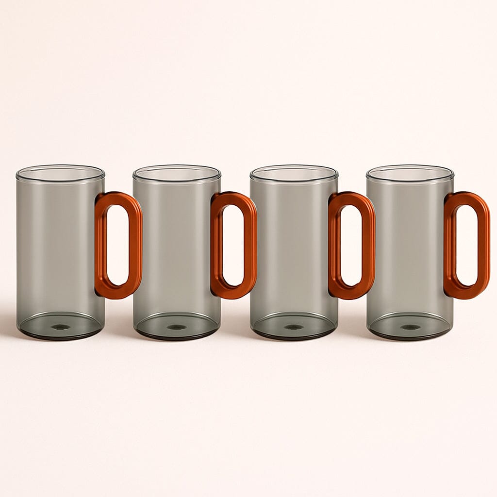 Conjunto De Vasos De Vidrio Ahumado Con Asa De Madera 4 Piezas 360 ml