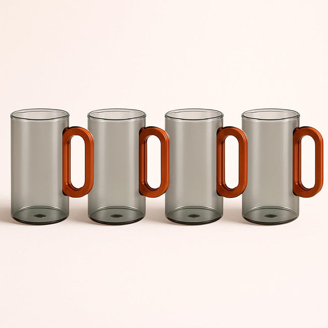 Conjunto De Vasos De Vidrio Ahumado Con Asa De Madera 4 Piezas 360 ml Hover Image