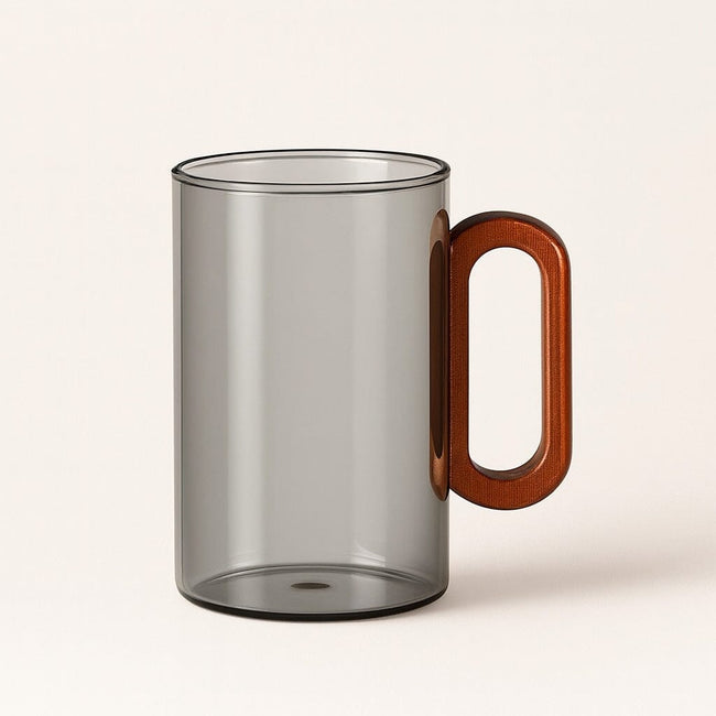 Conjunto De Vasos De Vidrio Ahumado Con Asa De Madera 4 Piezas 360 ml Main Image