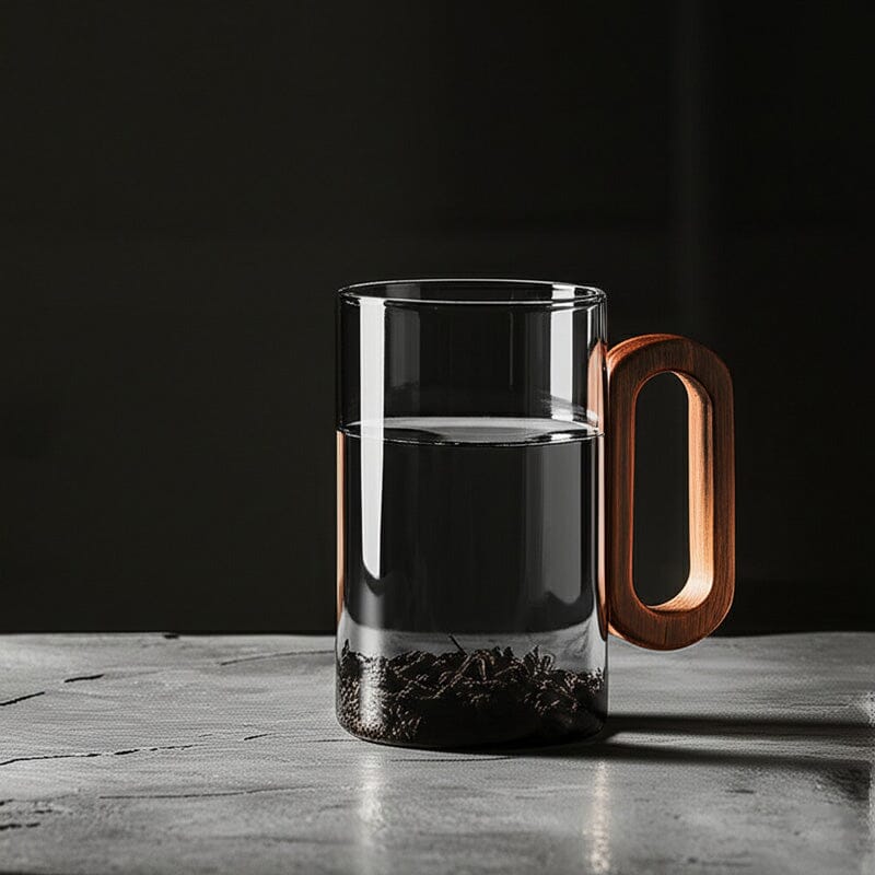 Conjunto De Vasos De Vidrio Ahumado Con Asa De Madera 4 Piezas 360 ml