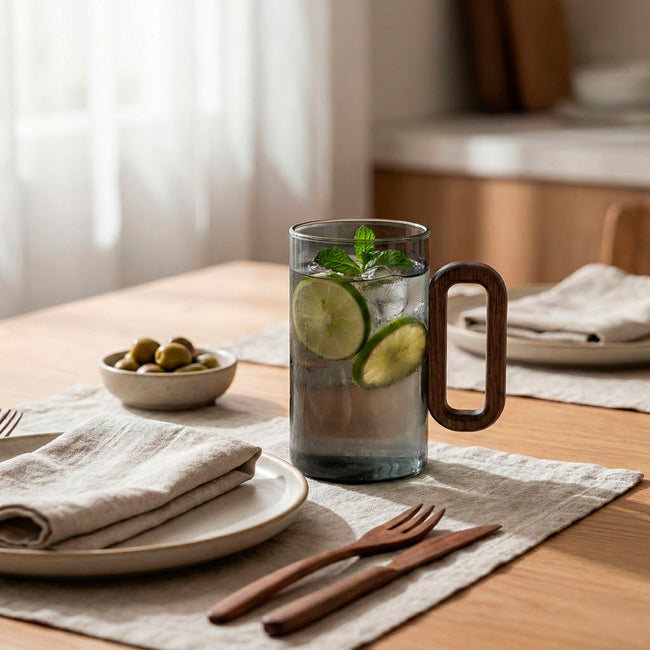 Conjunto De Vasos De Vidrio Ahumado Con Asa De Madera 4 Piezas 360 ml Main Image