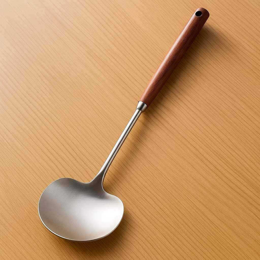 Cuchara para Wok de Acero Inoxidable con Mango de Madera