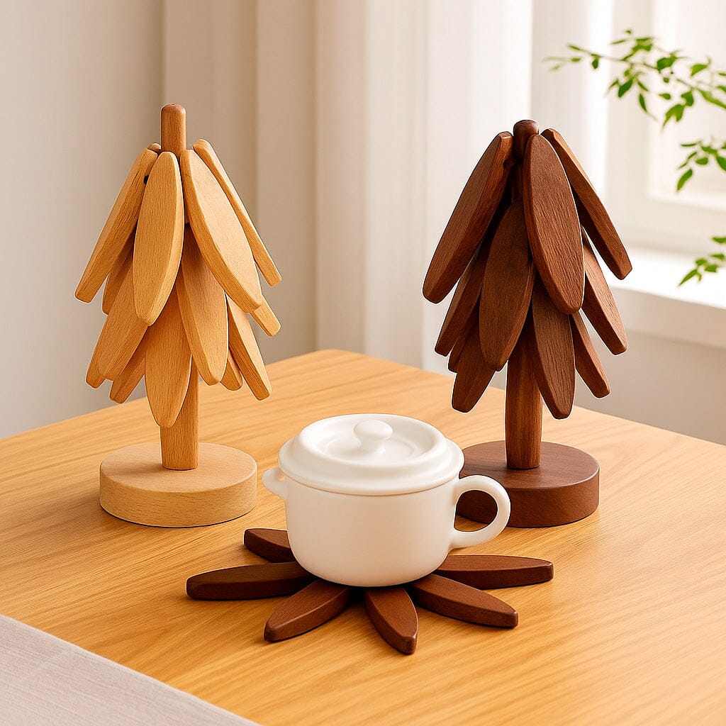 Descanso de Olla Plegable de Madera Con Soporte en Forma de Árbol