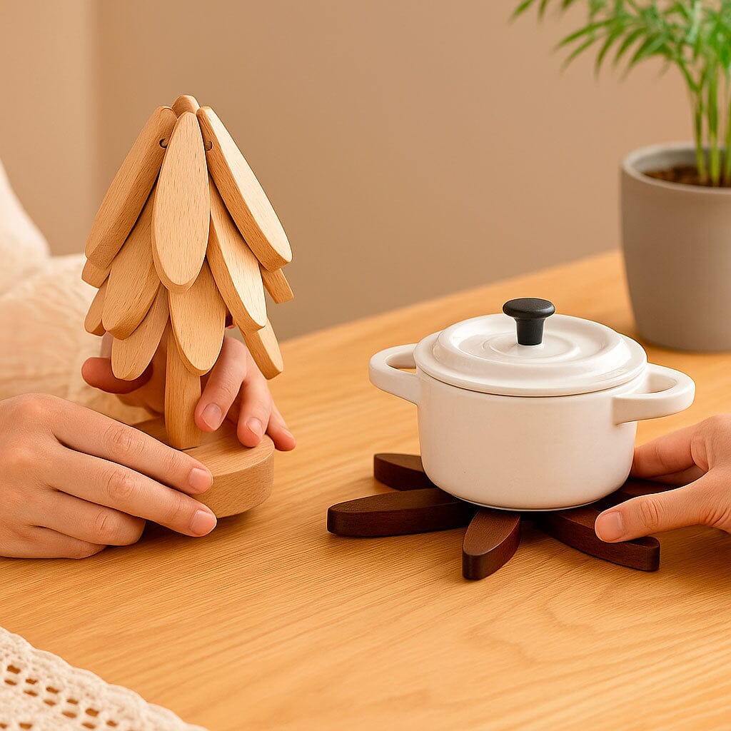 Descanso de Olla Plegable de Madera Con Soporte en Forma de Árbol