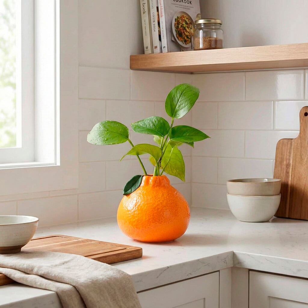 Florero de Cerámica en Forma de Mandarina para Decoración