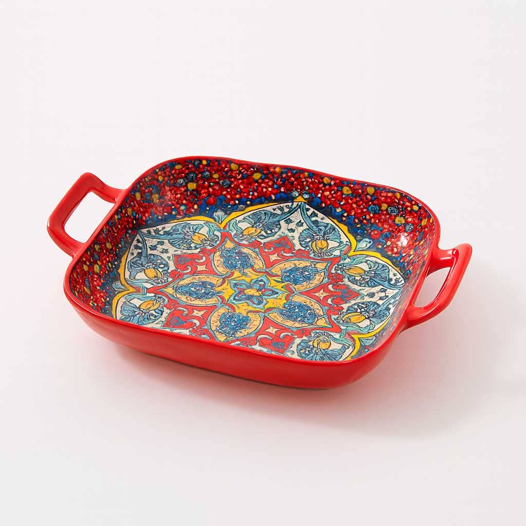 Fuente de Cerámica Decorada con Asas