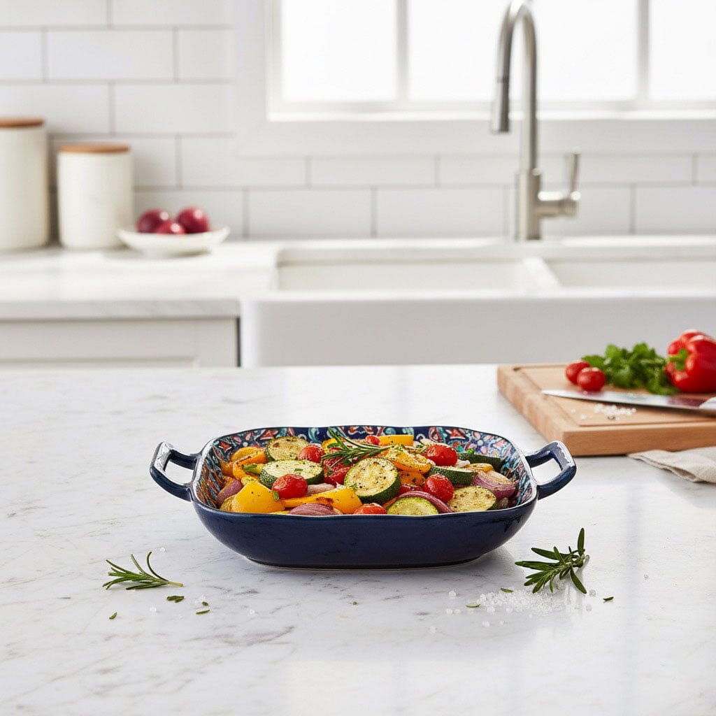 Fuente de Cerámica Decorada con Asas