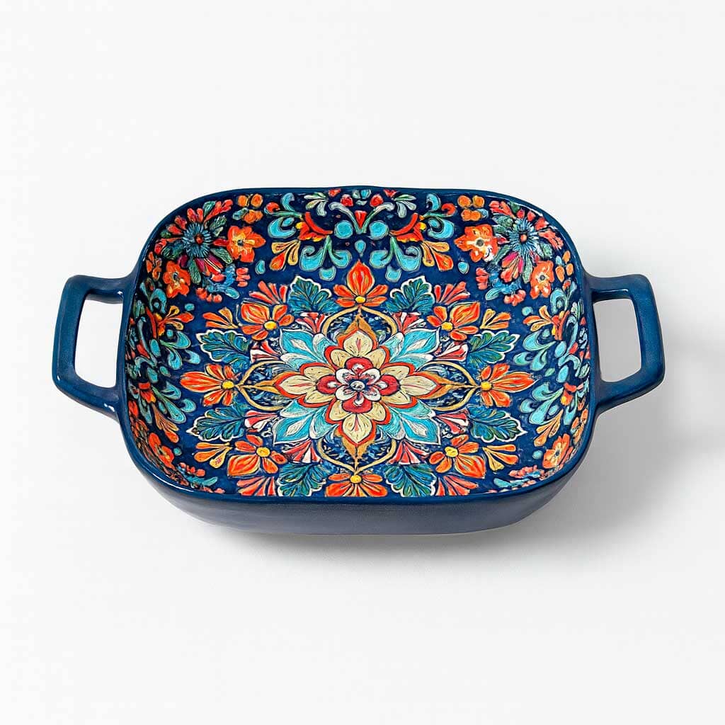 Fuente de Cerámica Decorada con Asas