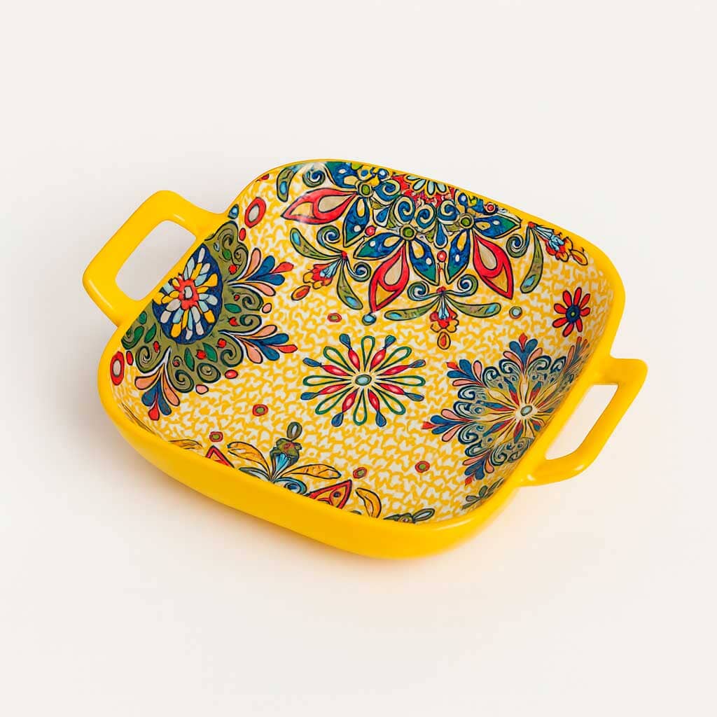 Fuente de Cerámica Decorada con Asas