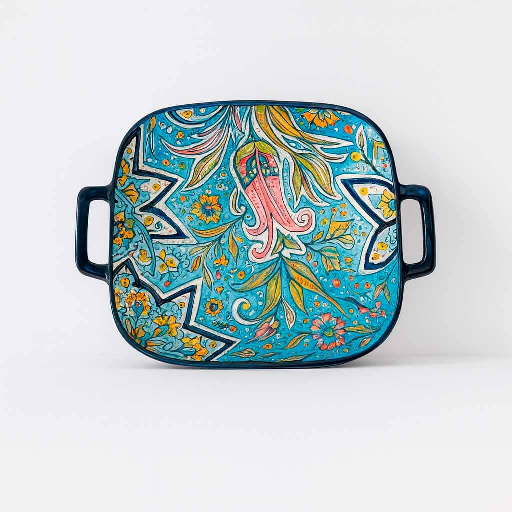 Fuente de Cerámica Decorada con Asas