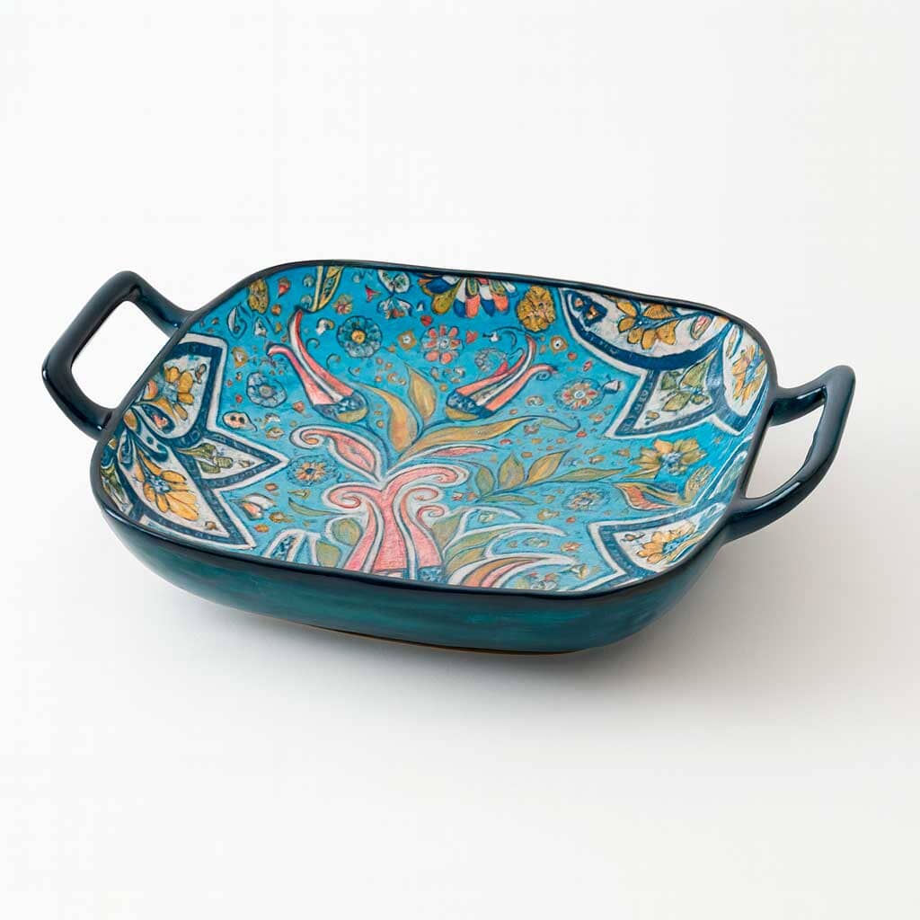 Fuente de Cerámica Decorada con Asas