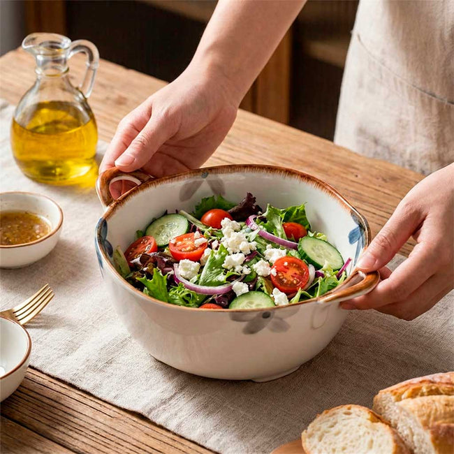 Fuente de Cerámica Floral con Asas Laterales Main Image