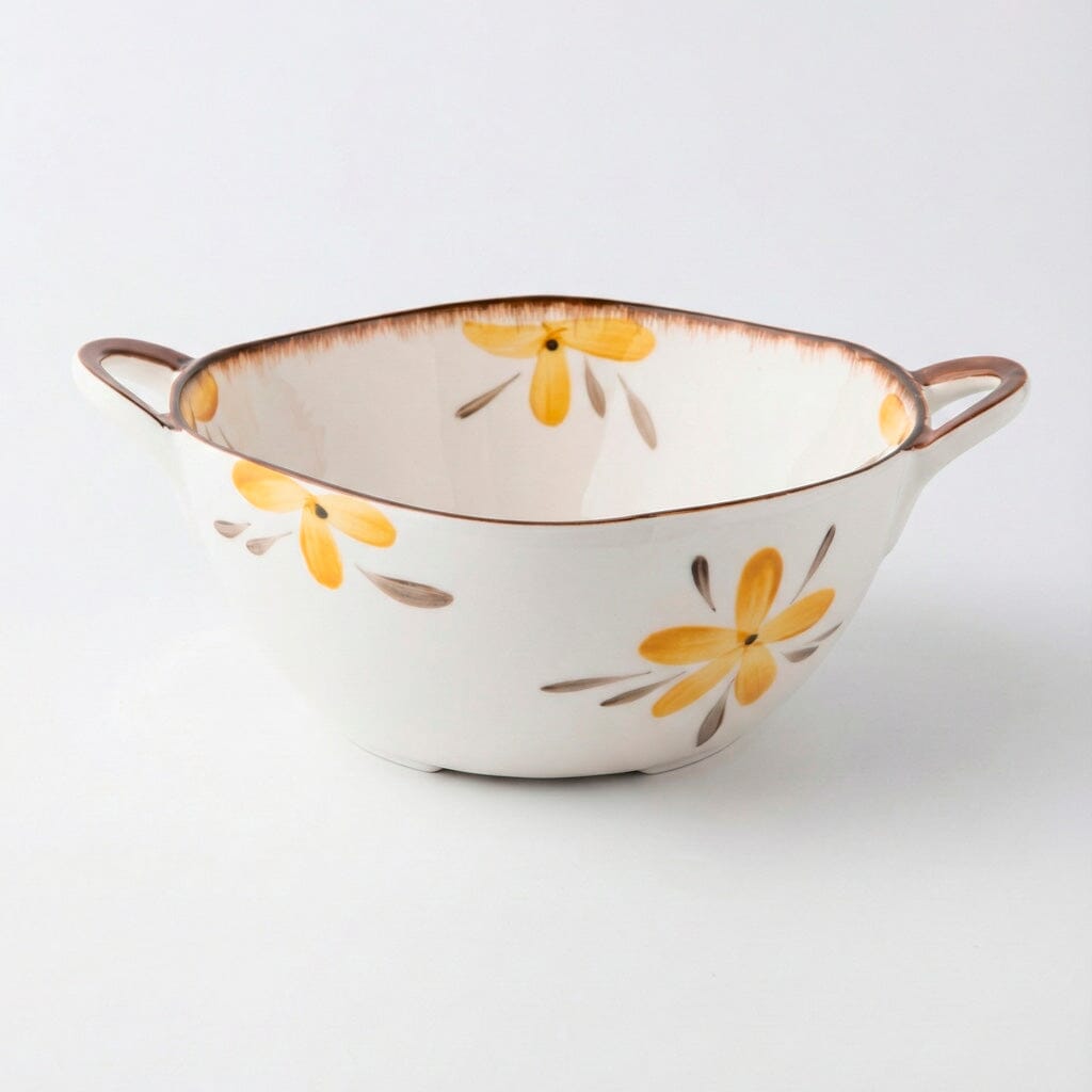 Fuente de Cerámica Floral con Asas Laterales