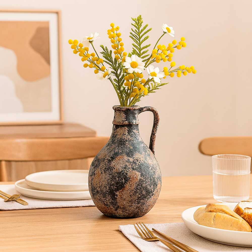 Jarrón de Cerámica Decorativo Rústico con Asa