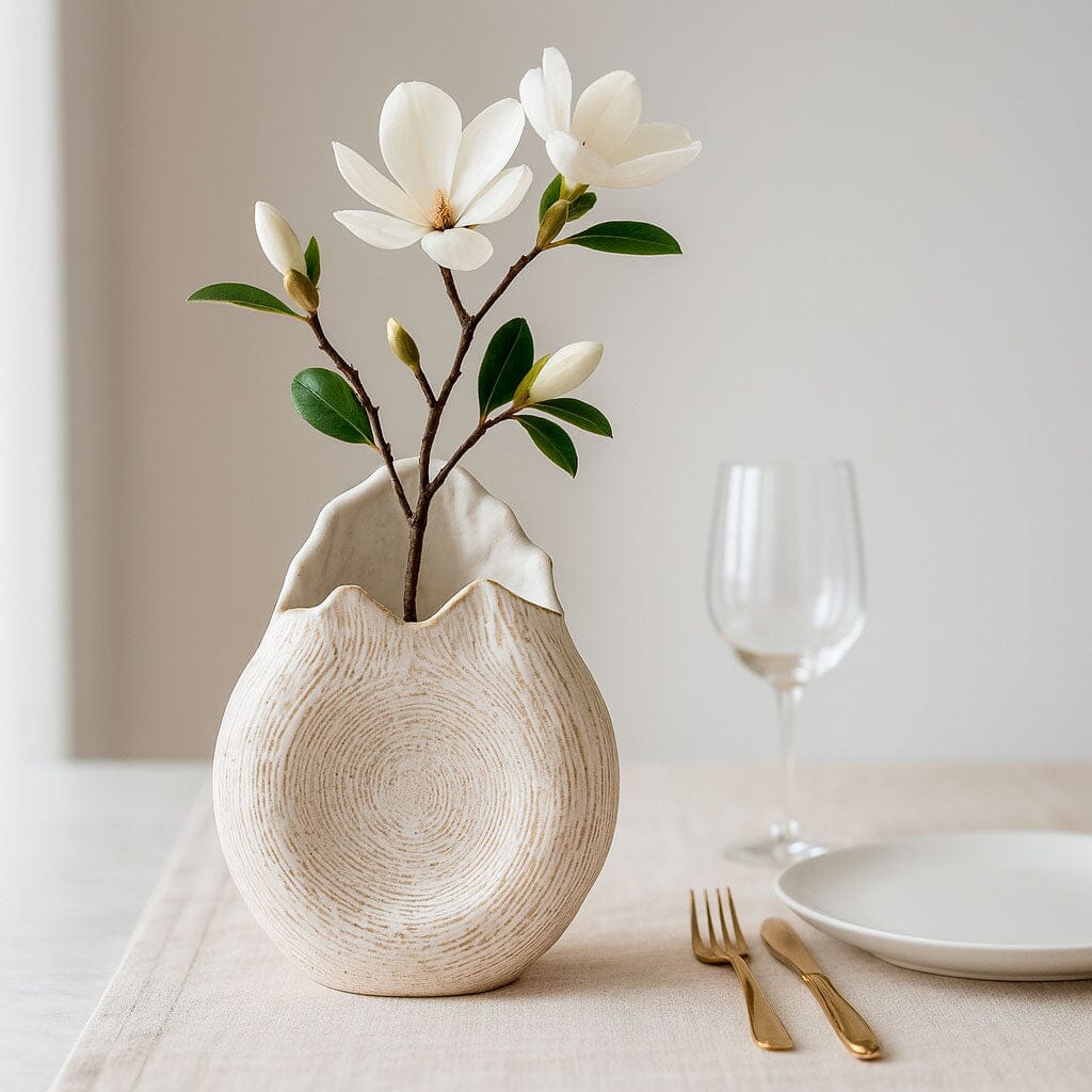 Jarrón de Cerámica Esculpido para Centro de Mesa