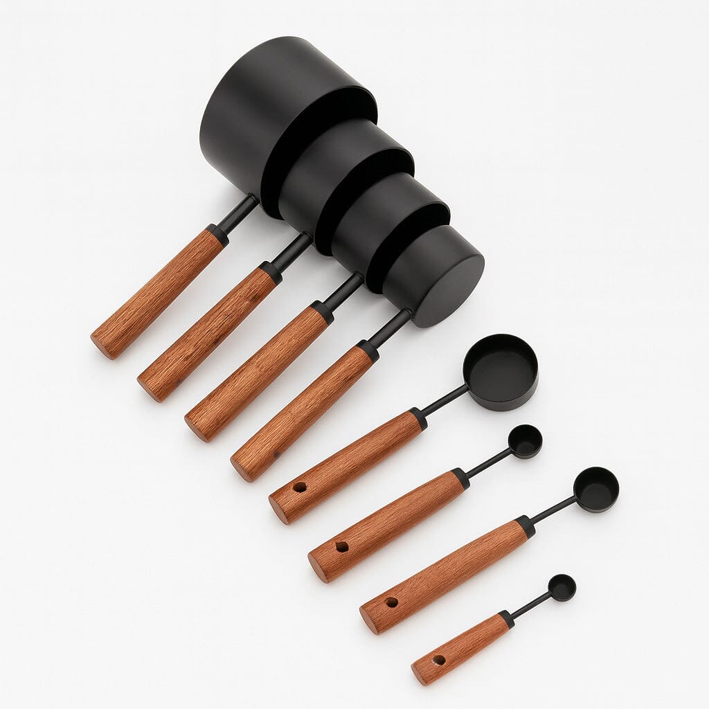 Kit de cucharas medidoras de metal con mango de madera