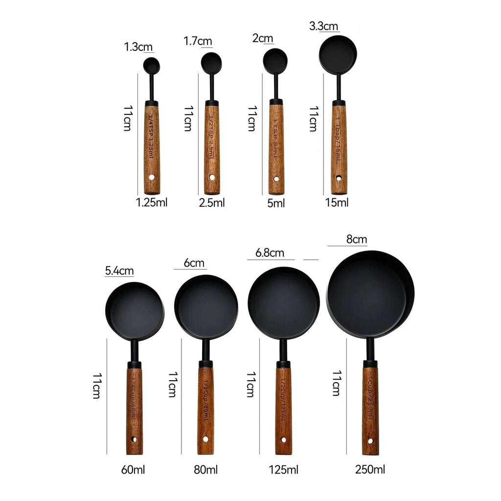 Kit de cucharas medidoras de metal con mango de madera