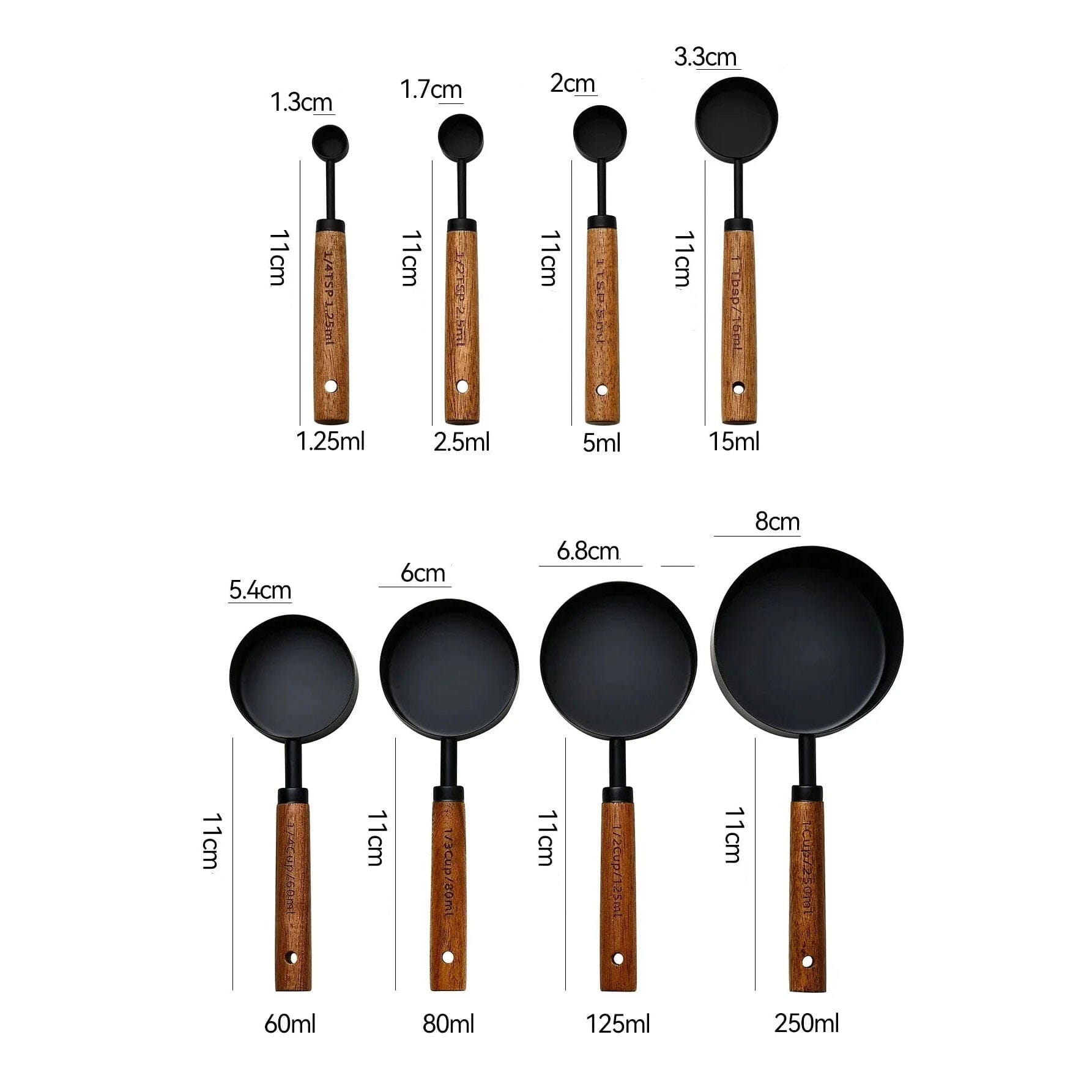 Kit de cucharas medidoras de metal con mango de madera