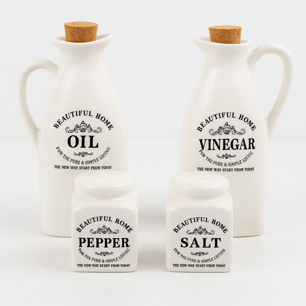 Kit Porta Especias De Cerámica Con Tapa De Corcho 4 Piezas