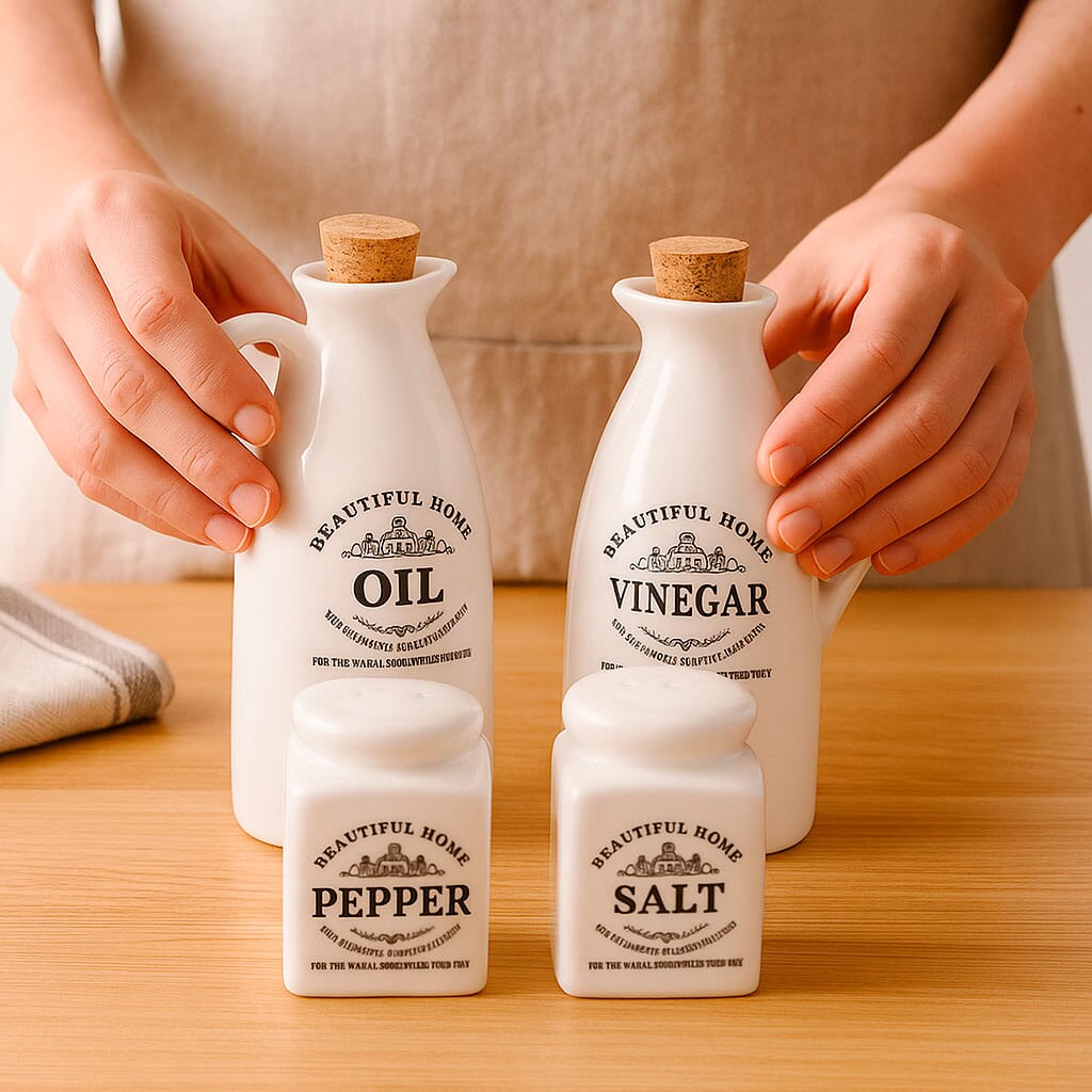 Kit Porta Especias De Cerámica Con Tapa De Corcho 4 Piezas