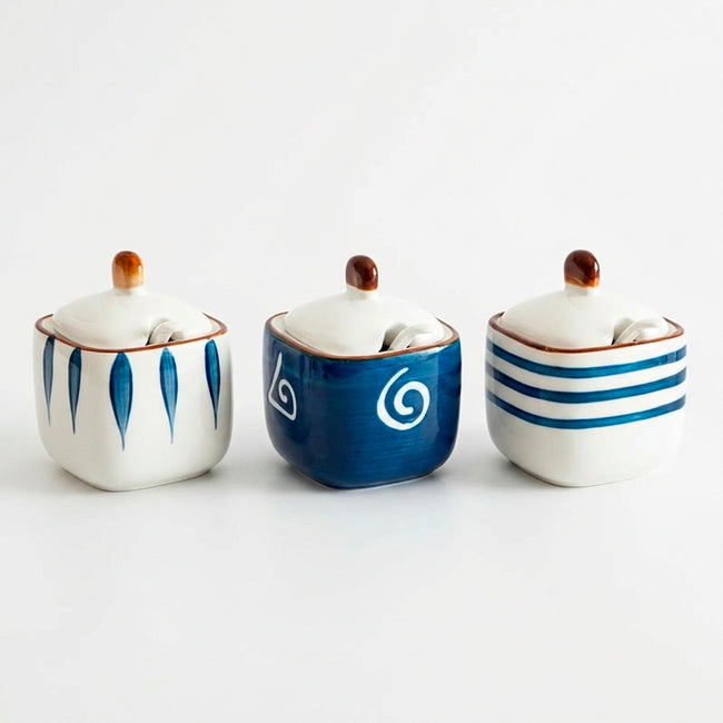 Kit Porta Especias De Cerámica Con Tapa Y Cuchara 3 Piezas Hover Image