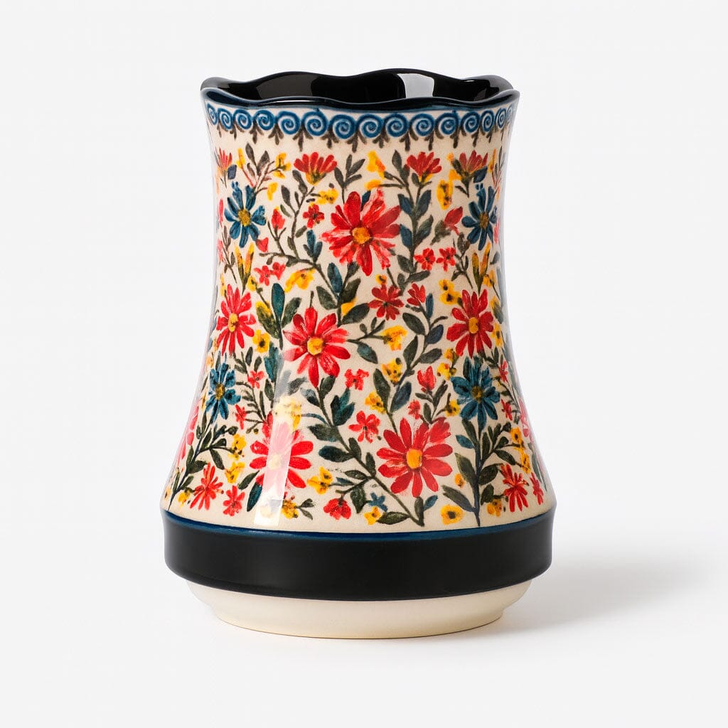 Porta Cubiertos de Cerámica con Base de Drenaje y Diseño Floral