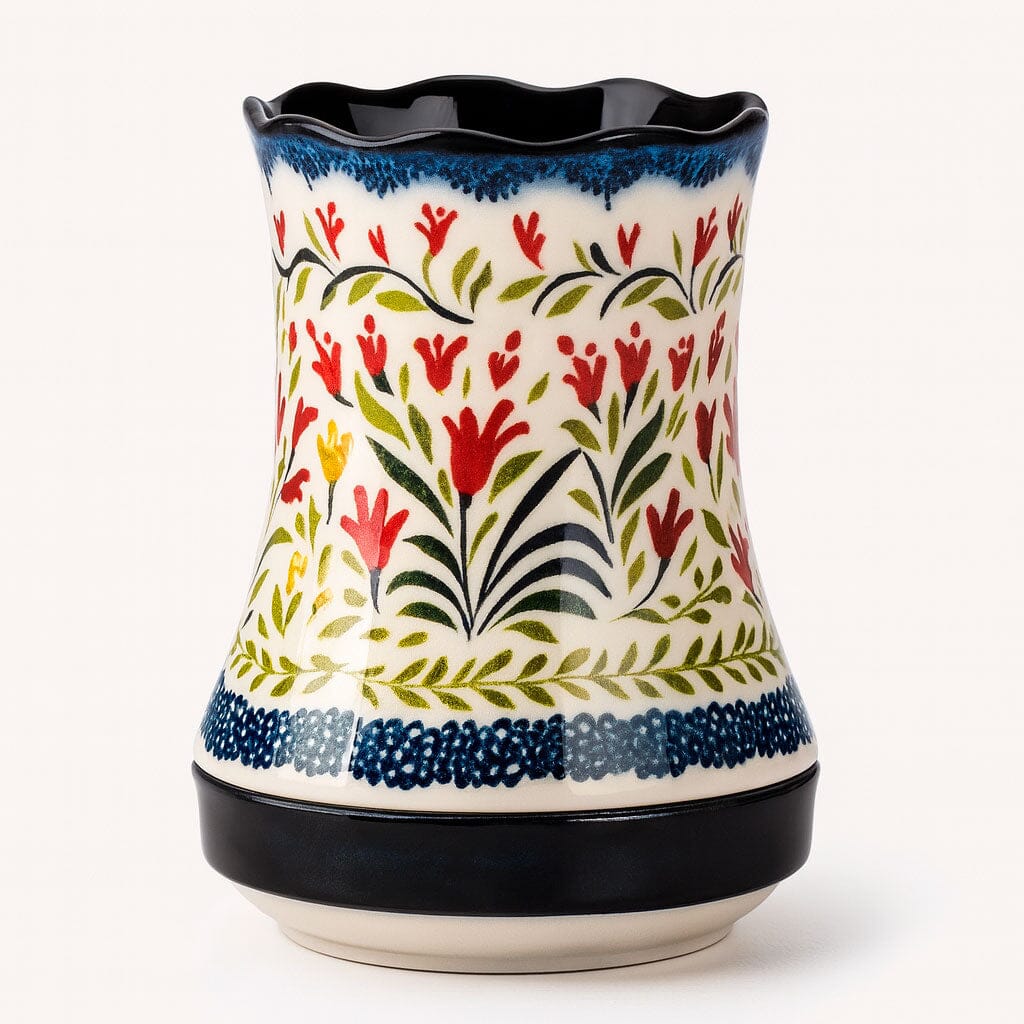 Porta Cubiertos de Cerámica con Base de Drenaje y Diseño Floral