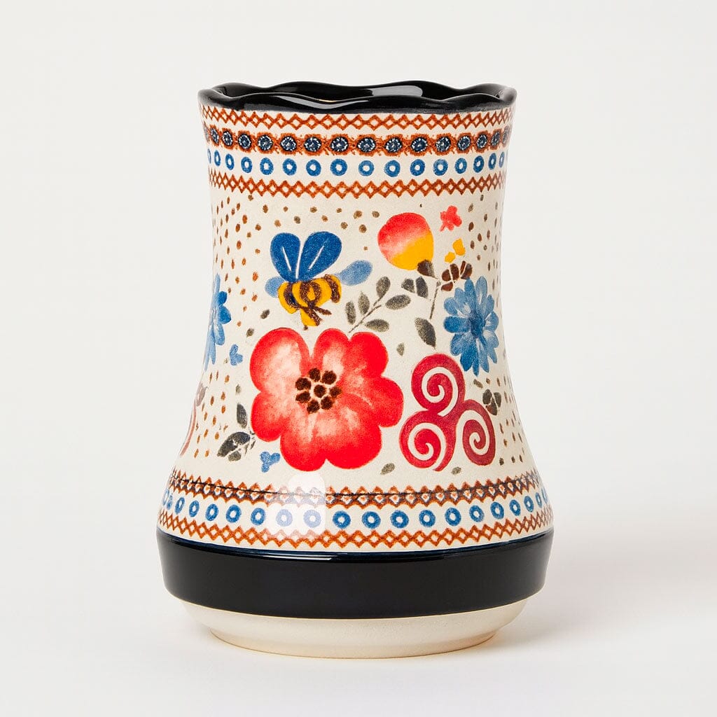 Porta Cubiertos de Cerámica con Base de Drenaje y Diseño Floral