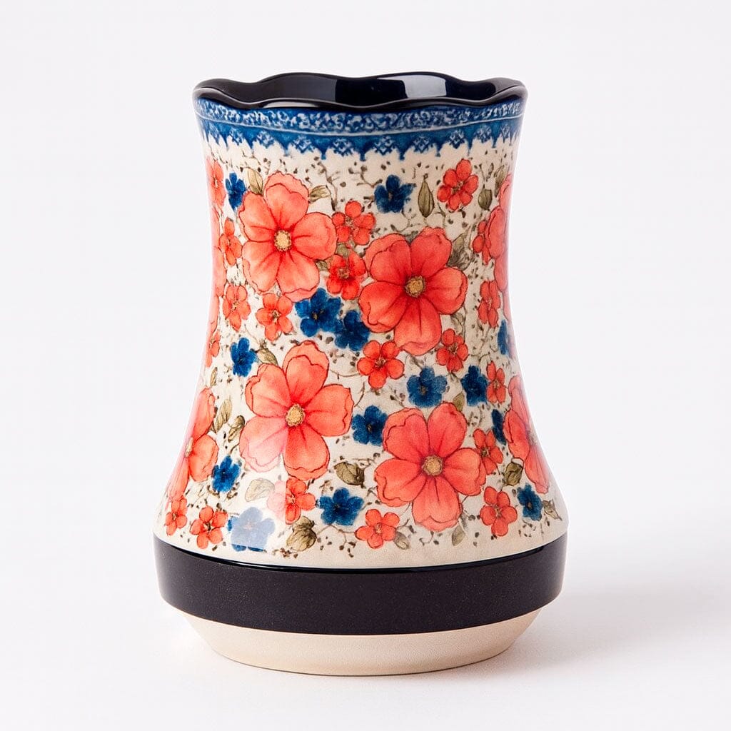 Porta Cubiertos de Cerámica con Base de Drenaje y Diseño Floral