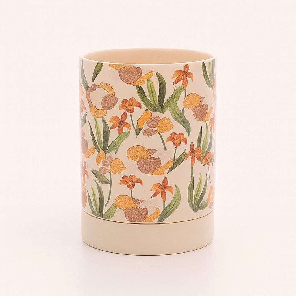 Porta Cubiertos de Cerámica con Diseño Floral