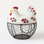 Portahuevos de Cerámica y Metal en Forma de Gallina