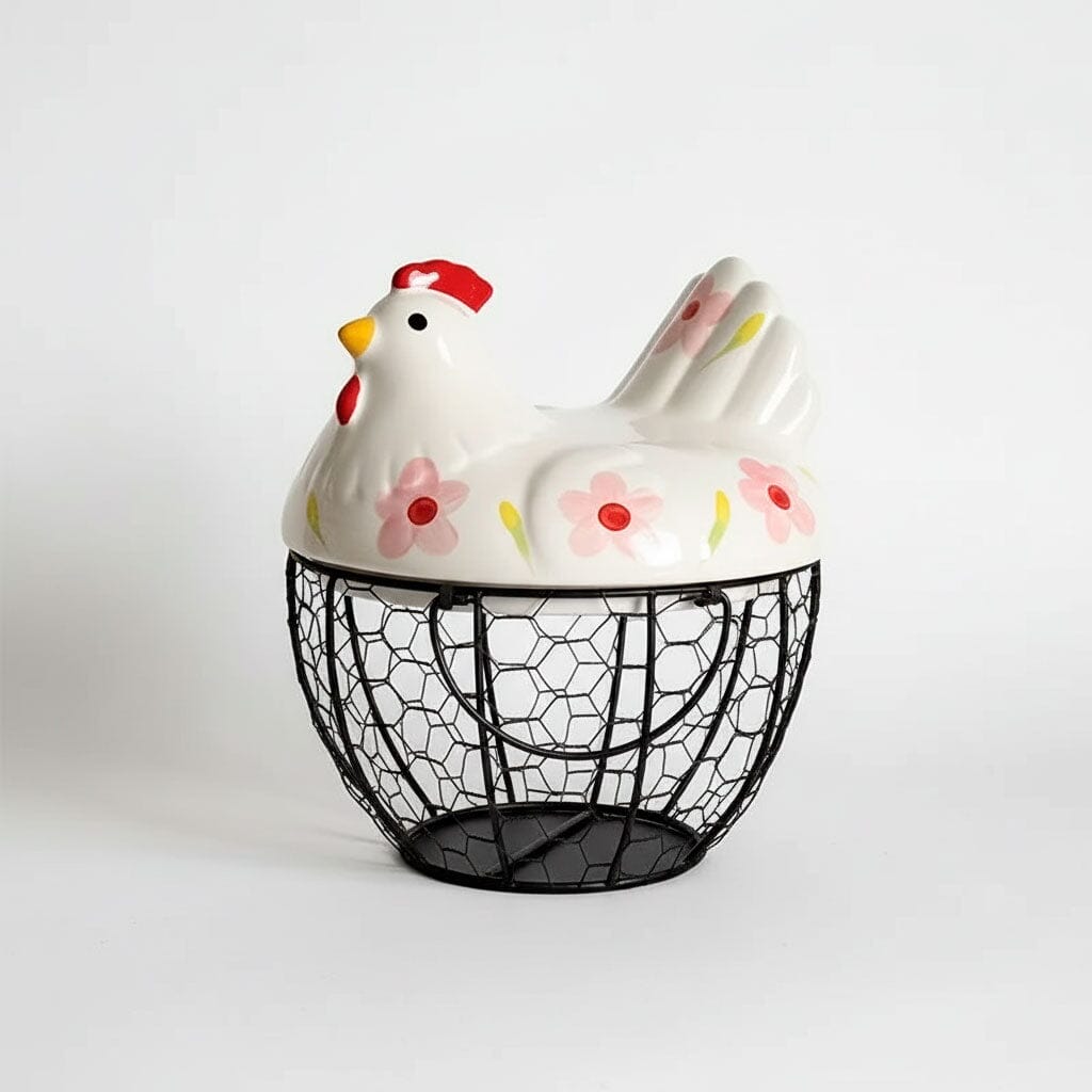Portahuevos de Cerámica y Metal en Forma de Gallina