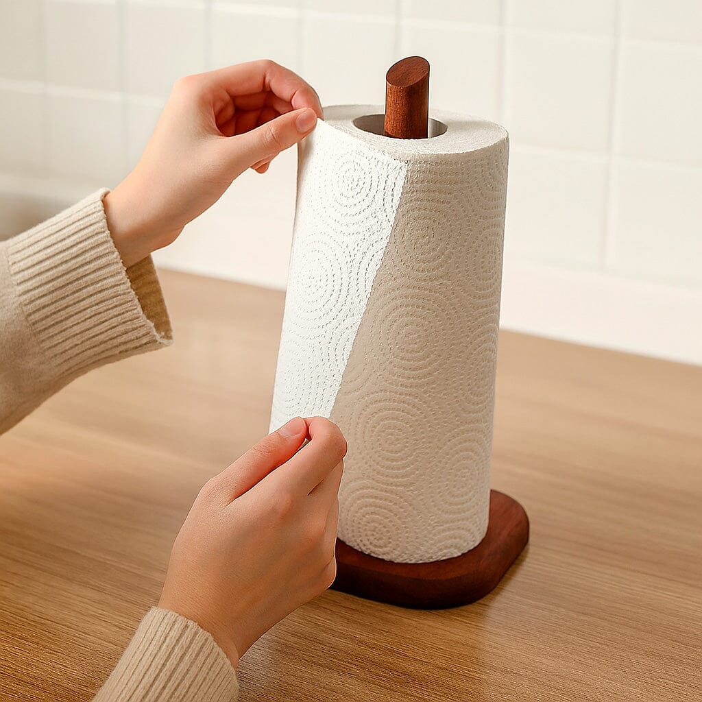 Portarrollos de Madera para Papel de Cocina con Base Cuadrada