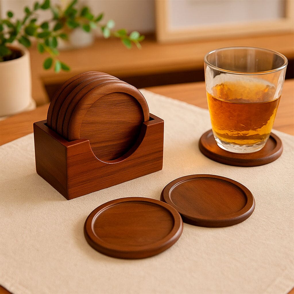 Portavasos De Madera Con Soporte Conjunto Con 6 Piezas