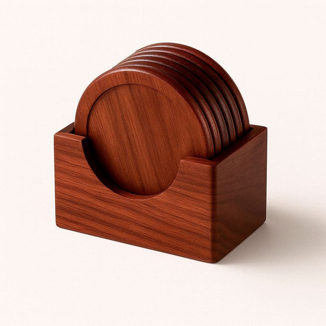 Portavasos De Madera Con Soporte Conjunto Con 6 Piezas Hover Image