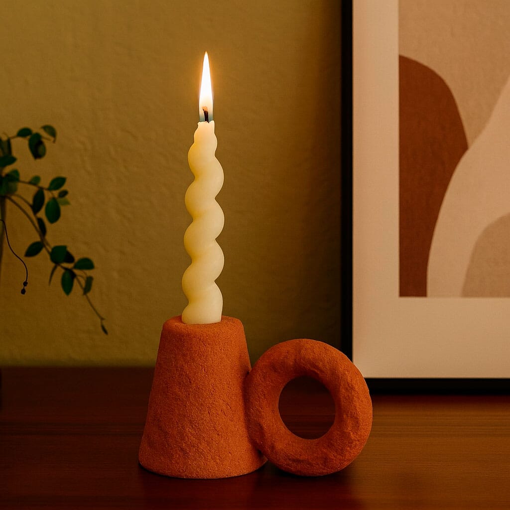 Portavelas de Cerámica con Diseño Escultórico