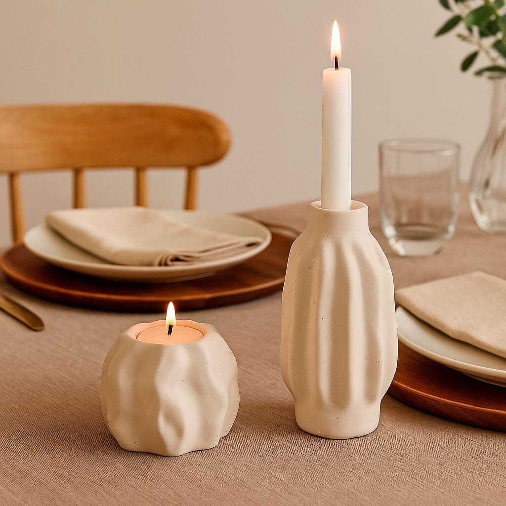 Portavelas de Cerámica con Textura Orgánica