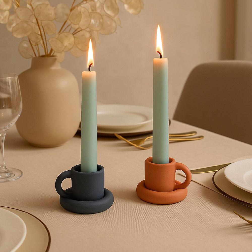 Portavelas de Cerámica en Forma de Taza Decorativa