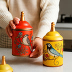Pote De Cerámica Decorativo Con Tapa Y Estampado De Pájaros
