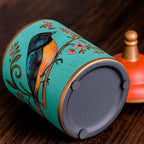 Pote De Cerámica Decorativo Con Tapa Y Estampado De Pájaros