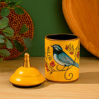 Pote De Cerámica Decorativo Con Tapa Y Estampado De Pájaros